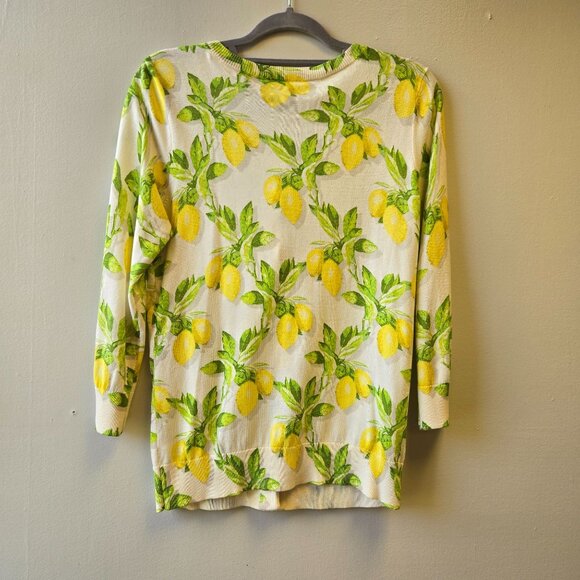 Talbots Lemon Fruit Print Button Cardigan Sweater Preppy Summer Cream M - Picture 6 of 8